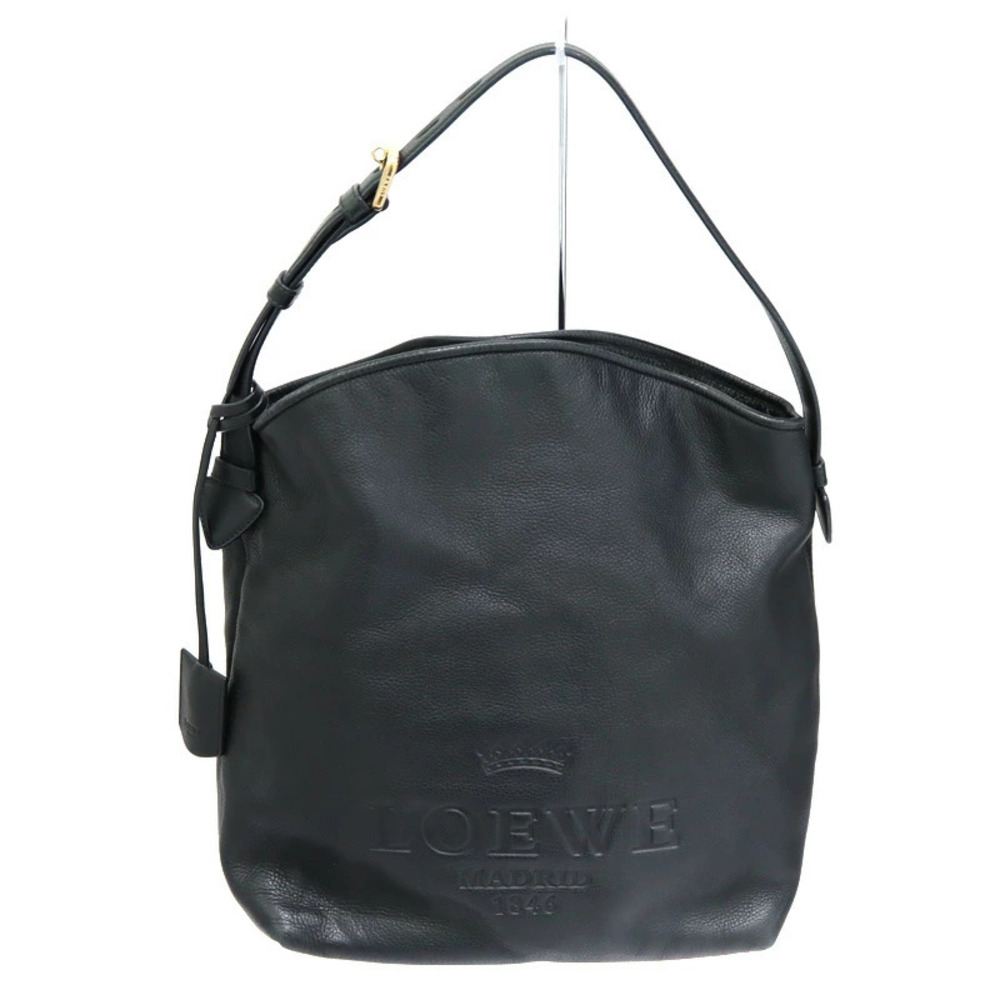 Loewe Logo Shoulder Bag Leather Handbag Black